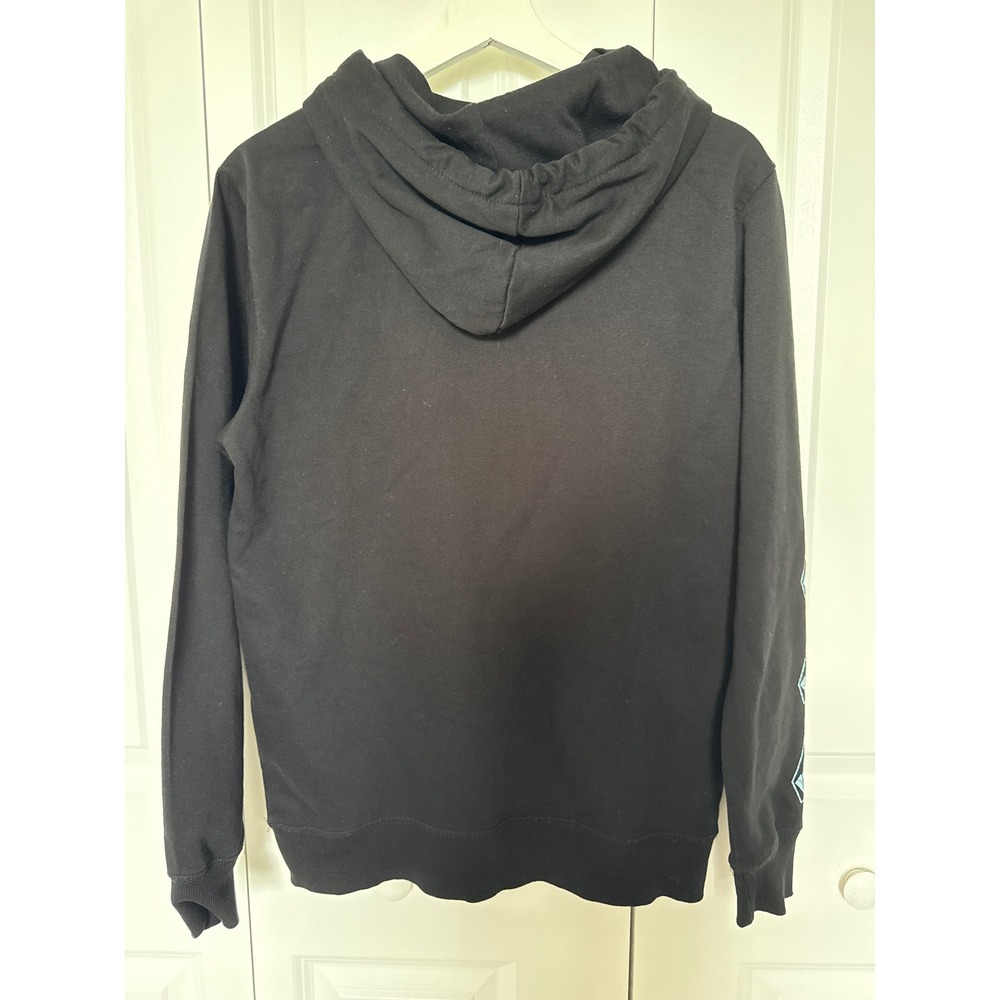Volcom Mens Small Black Teal Logo Graphic Sleeve Pullover Hoodie Sweatshirt - Picture 4 of 7